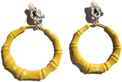 Clip-on Earrings Bamboo Hoop Earrings Assorted Colors 3 inch (Yellow)