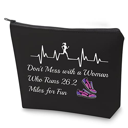 Borsa cosmetica da maratona da donna in esecuzione Don't Mess with A Woman Who Run 26.2 Miles for Fun Makeup Bag con cerniera Runner regalo, Bl 26.2, NO