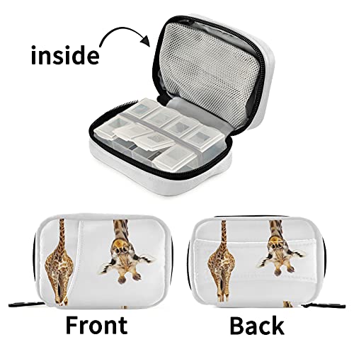 Image of Naanle Funny Giraffe Pill Box 7 Day Pill Case Travel Pill Organizer Bag with Zipper Portable Weekly Case Compact Size for Vitamin Supplement Holder
