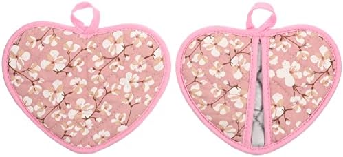 CALLARON 2pcs Heart Shaped Oven Mitts Pot Holders Kitchen Mittens Pinch Mitts Oven Gloves Japanese Baking Gloves (Pink)