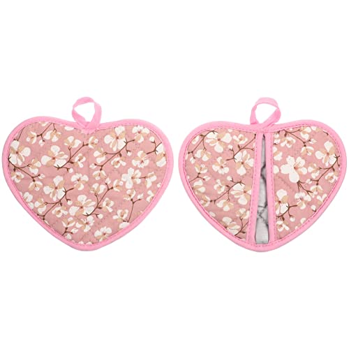Callaron 2Pcs Heart Shaped Oven Mitts Pot Holders Kitchen Mittens Pinch Mitts Oven Gloves Japanese Baking Gloves (Pink) #TOP2