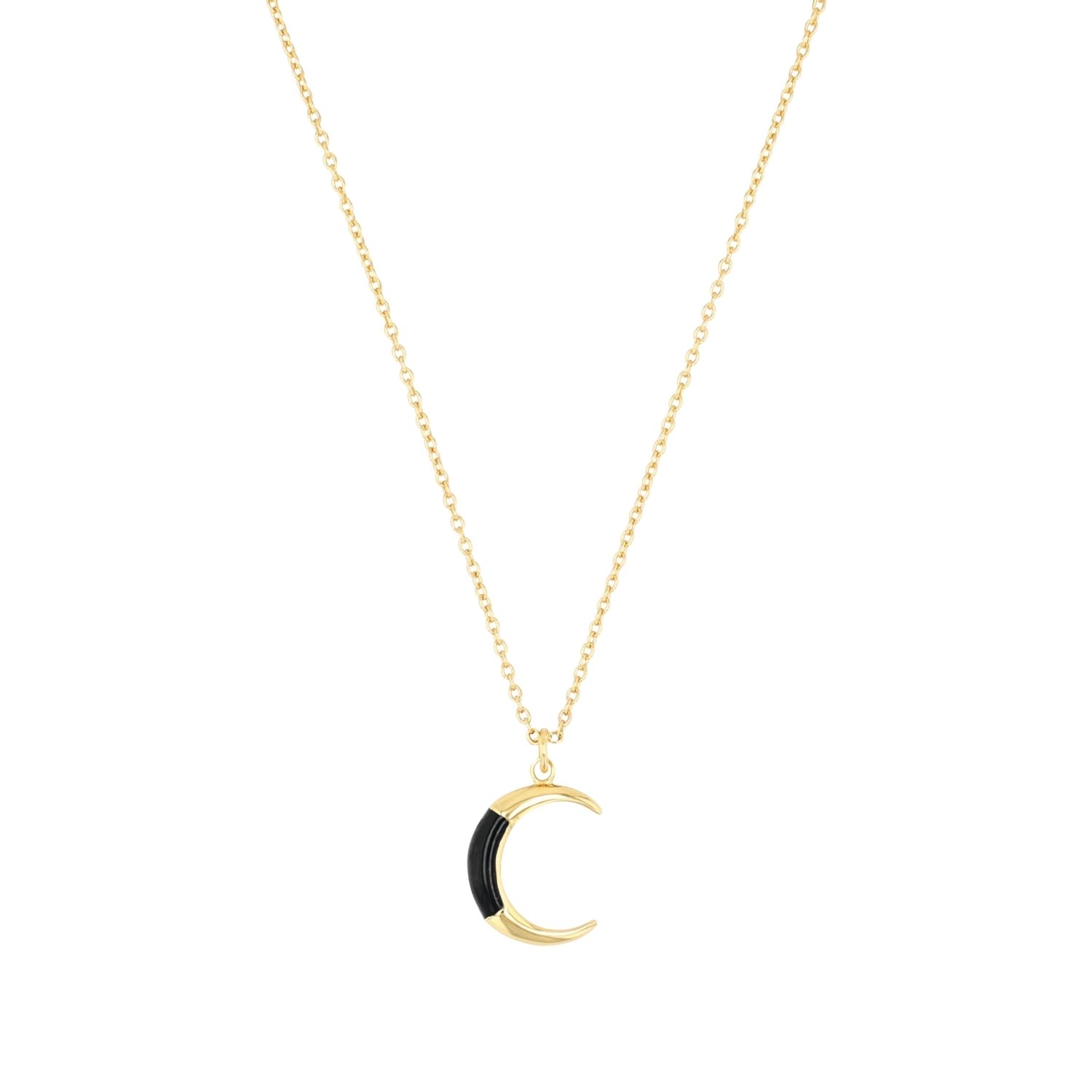 NOELANI Kette mit Anhänger 925 Sterling Silber Damen Halsschmuck, 40+5 cm, Schwarz, Mond, Kommt in Schmuck Geschenk Box, 2038816