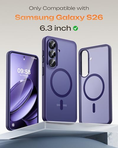 Image of TOCOL for Samsung Galaxy S26 Case, Compatible with Magsafe, Full Camera Protection, Built-in Magnetic Ring, Drop Protection, Translucent Matte Phone Case for S26 6.3 inch (Midnight Purple)