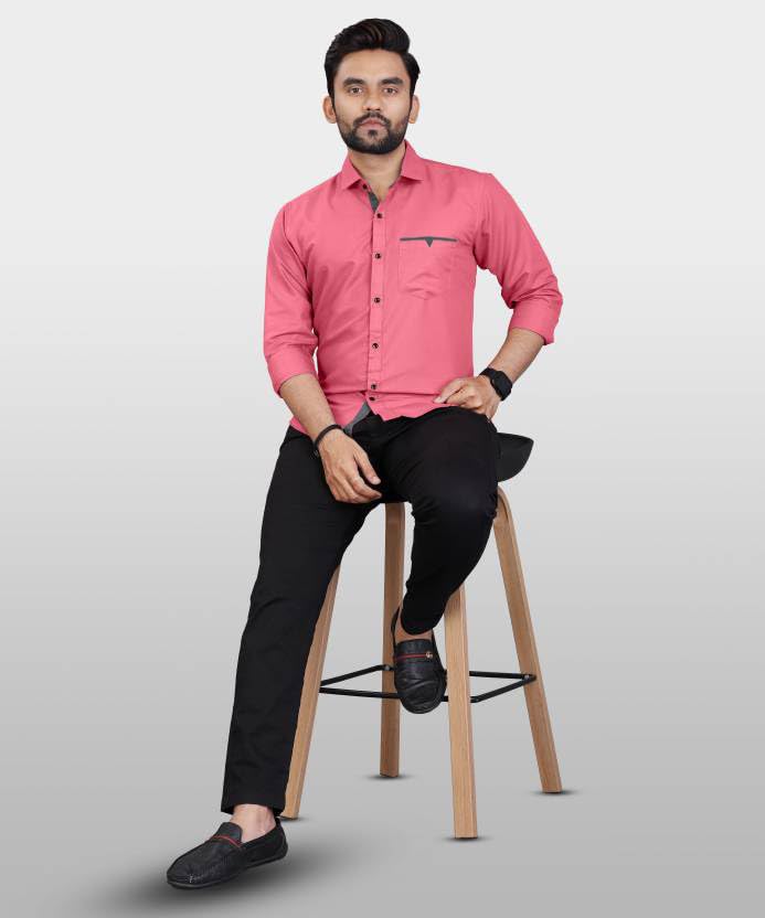Image of CB-COLEBROOK Men's Regular Fit Solid Soft Touch Cotton Casual Shirt with Pocket Design with Spread Collar & Full Sleeves (Available in Plus Size)