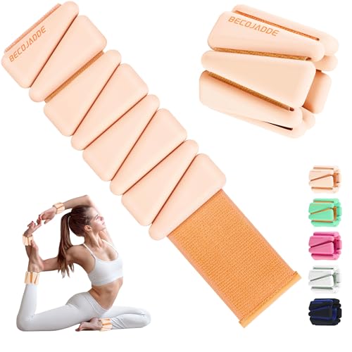 BECOJADDE Ankle Weights Set of 2 (1 lb Each) Wrist Weights for Women Men Adjustable Arm & Leg Weighted Bangles Wristbands for Home Pilates Walking Yoga Workout Pool Exercise Light Orange