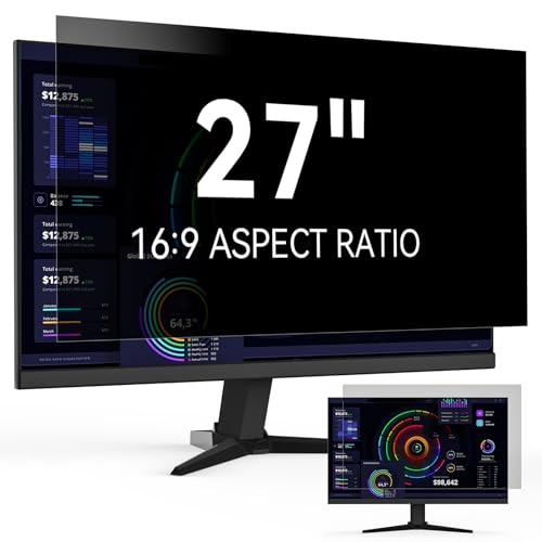 27 Inch Privacy Screen for Computer Monitor 16:9 Aspect Ratio, Eye Protection Anti Blue Light Glare Shield, 27in Removable Black Blackout Anti Spy Protector Film Desktop Security Private Filter