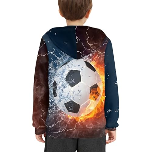 Boys Fire Water Fleece Hoodies Plush Pullover Soccer Hoodie Casual Hooded Sweatshirts with Pocket for Age 6-16 Kids2