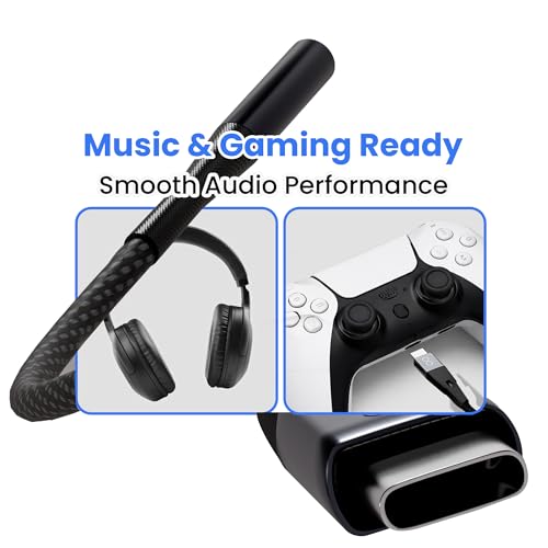 Image of Type C to 3.5mm Audio Jack with DAC Adapter Cable | USB C to AUX Connector | Hi-Fi Sound for Music & Gaming | Nylon Braided, Silver Shielded Wire, Carry Pouch