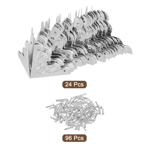 Image of uxcell 24 Pcs Metal Box Corner Protectors 1 inchx1 inch Corner Protectors Decorative with Mounting Screws for Storage Box Cabinets Wooden Chest, Silver Tone