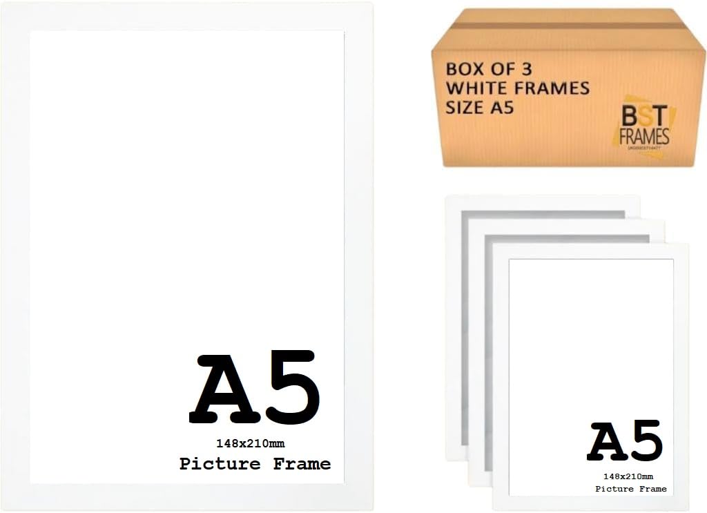 A5 picture frames pack of 3 frames white (White, A5-210 x 148mm)