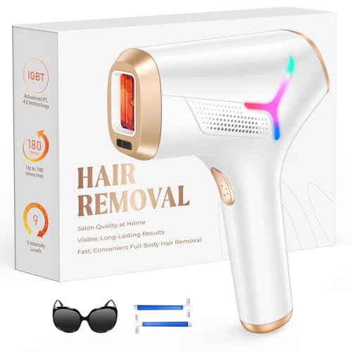 Haarlosy IPL Hair Removal Device - Painless & Salon Quality & Enhanced Results & Long Lasting & Faster, IGBT at-Home Laser Hair Remover for Women and Men, Face, Bikini Line, Body, Gold White