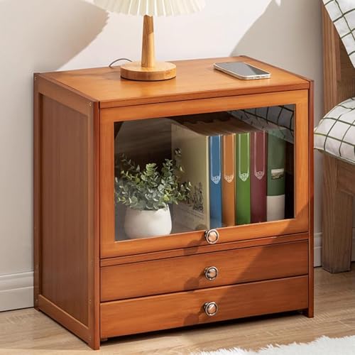 HJYBFA Mesita de Noche de bambú, fácil de Limpiar, Ideal para Dormitorio, Cocina, Escritorio, con cajones Dobles, versátil, Resistente y Sencilla