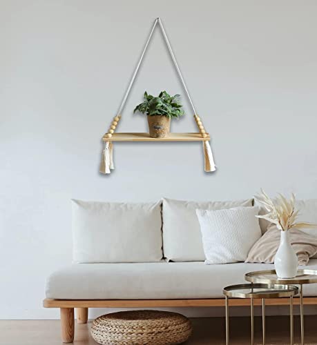 Image of Cotton Macrame Wall Hanging Shelf For Home Decor Set Of 2-Pieces|56|Woven Art For Home Decoration ,Apartment, Dorm, Bed /Living Room, Nursery, Party Decoration 14X5X22 In, 2-Pcs, White