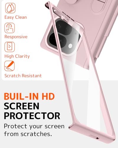 Coque Google Pixel 10 Pro Fold mince rose avec support visionnage et protection charnière