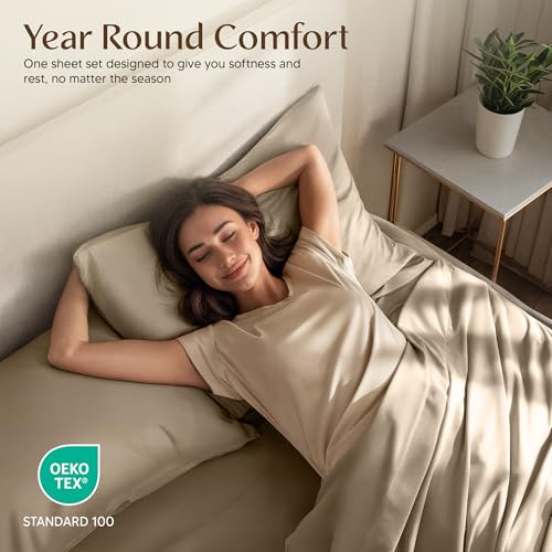 Image of Utopia Bedding Queen Size Sheet Set - 4 Piece Bed Sheets, Soft and Breathable Microfiber, Includes 1 Fitted Sheet, 1 Flat Sheet and 2 Pillowcases - Oeko-Tex - (Sand)