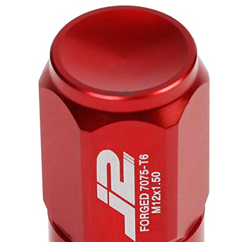 Image of J2 Engineering LN-T7-007-15-RD Red 7075 Aluminum M12X1.5 20Pcs L: 50mm Close End Lug Nut w /Socket Adapter