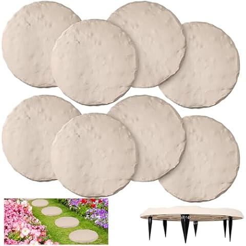 8 Pcs Garden Stepping Stones with Ground Stakes 15.5'' Stepping Stones for Outdoor Pathway Garden Step Stones Decorative Walkway Patio Lawn Yard Garden Pathway Pavers Resin Material Cover