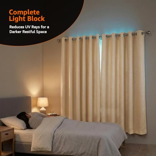 Image of Amazon Basics - Room Darkening Blackout Door Curtains, 100% Room Darkening | 5 Feet |Set of 2| Embossed | Self Deisgn |for Living Room and Bedroom | 115cmx 150cm, Color- Cream