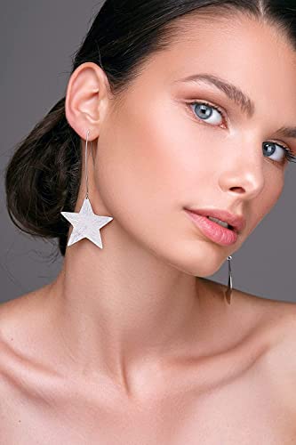 Emmanuela Big Star & Crescent Moon Earrings Handmade from Gold Plated 925 Sterling Silver - Totally Handmade Drop Dangle Statement Large Mismatched Hypoallergenic Earrings2