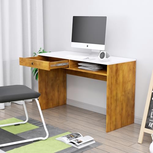 Image of Bniture Wooden Study Table for Home | Engineered Wood Study Table with Storage Shelf & Drawer | Multi Purpose Computer Desk for Writing & Study | Laptop Table for Study Room, Giant Wood & Frosty White
