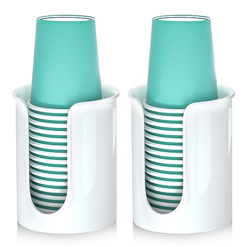 BYAWAY Bathroom Cup Holder White Disposable Paper Cup Dispenser, for 5 Ounce Bath Cups,2 Pack Mouthwash Cup Holder 5oz Cup Dispenser for Bathroom Countertop
