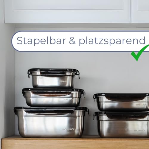 LocknLock Edelstahl Vorratsdose mit Deckel, Rund, 460 ml Ø 130 × 55 mm, BPA-Frei, Spülmaschinengeeignet, Gefriertruhengeeignet bis -20°C, Edelstahl Aufbewahrungsbox mit Deckel