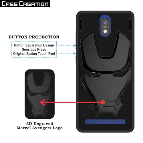 Image of COVERLY Official 3D Touch Feel Trending Avengers Logo Mask Soft Rugged Grip Silicone Iron Man Super Power Cartoon Movie Engraved Silicone Matte Back Cover for Jio Phone Next (2019) -HD Black Avenger