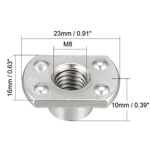 sourcing map 10Stk. Schweißmuttern M8 Registerkarte Basis UNC Kohlenstoffstahl Akkuschrauber 4 Projektion Silber