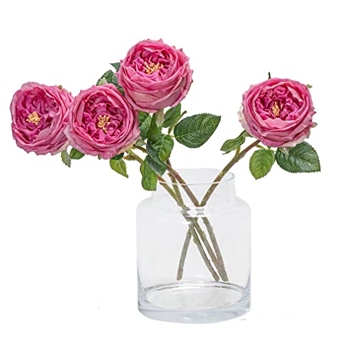 DUYONE Fake Flowers for Decoration Home Decor Artificial Flowers Austin Rose Peony Latex Fake Flower Living Room Decoration Vivid Pink Roses Peonies (Rose red 4pcs)
