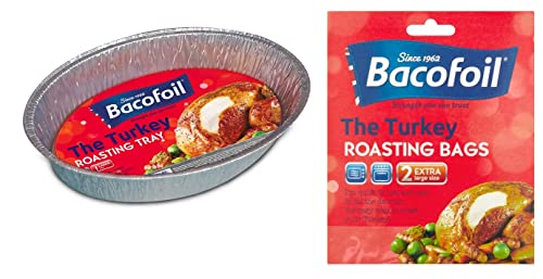 Großes Truthahn-Bräter | Extra große Bratbeutel | Antihaft-Aluminium-Küchenfolie extra breit geeignet zum Kochen Braten Truthahn Einfrieren Verpacken und Aufbewahren (Truthahn-Tablett + Bratbeutel) Cover