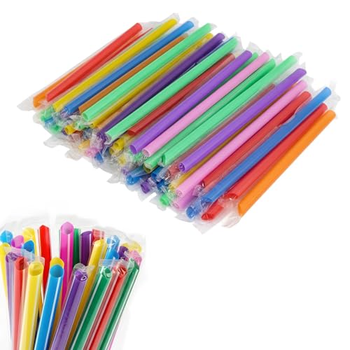 300 Pcs Multi Colors Jumbo Smoothie Straws Disposable Milkshake Straws Jumbo Bubble Tea Straw For Cakes Disposable Smoothie Straw Individually Wrapped (0.43 Wide X 9.84 Long)