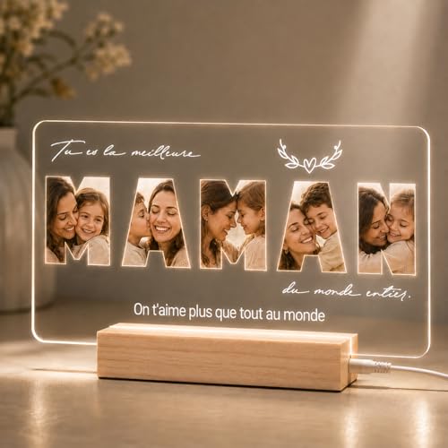 Giftove Cadre Fete des Meres Personnalisé - Cadre Photo Fête des Mères - Lampe Personnalisée Maman - Idee Cadeau Fete des Meres Original - Cadeau Meilleure Maman de Noel Anniversaire