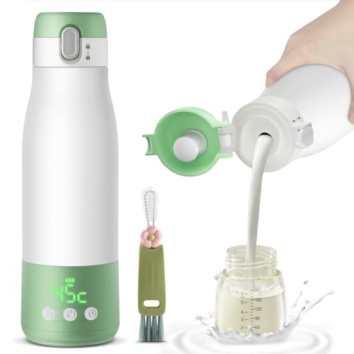MIVONAXI Calienta Biberones Portátil 350ml - Larga Duración de la Batería Calentador Biberones Portatil con Cable Carga & Cepillo Limpieza Calentamiento Rápido 5 Temperatura Ajustable 6 Temporización