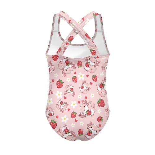 Image of Girls One Piece Swimsuit Axolotl Cross Back Straps Bathing Suit Lightweight Quick Dry Gymnastics Leotard