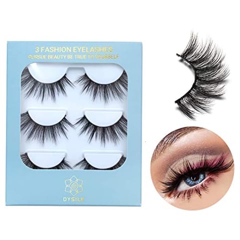DYSILK Eyelashes Mink Lashes Fluffy- Cat Eye Lashes 3 Pairs 6D Mink Lashes Wispy Eyelashes Lashes That Look Like Extensions Lashes Set Reusable Lashes Pack Eye Lashes |001-0.7 inch Cover