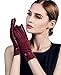 Produktbild YISEVEN Damen Lammfell Wildleder Handschuhe Touchscreen Lederhandschuhe Gefüttert Winter Warm Elegant Auto Schaffell Leder Damenhanschuhe Winterhandschuhe, Weinrot Groß/7.5"