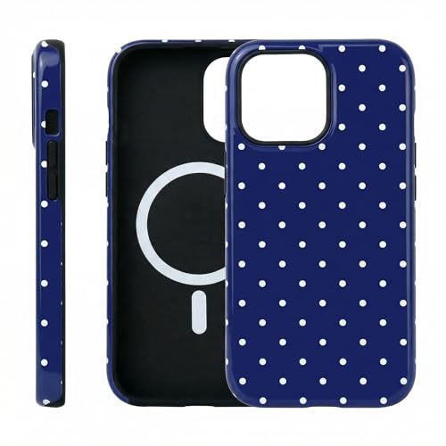 Coque iPhone 15 Pro Max MagSafe anti-rayures à pois bleus