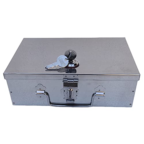 Image of Stainless Steel Storage Boxes, Cash Peti, Pooja Peti,Organizer, Vanity Box,Safe Locker Box -9 Inch Storage Box (With Pre fited Lock And 2 key) (Medium Poja 9)