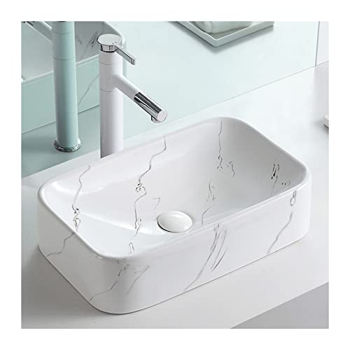 XDAWQP Vasque de Salle de Bain rectangulaire en céramique Blanche à Poser, Effet marbre, 48 x 29 cm, pour Meuble-lavabo