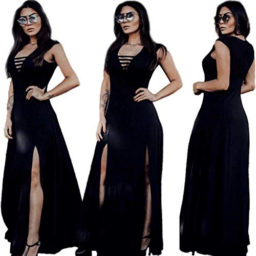 Vestido Feminino Social Formatura Festa Casual Fenda Decote Longo Tamanho Unico (Vinho)