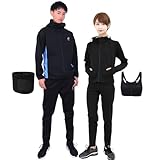 [Smarty] 世界代表選手も愛用&動画付 サウナスーツ レディース メンズ ダイエット 上下セット ３点セット 洗濯可 大量発汗 ランニング ウォーキング スポーツブラ付 エクササイズ (メンズPro３点（ブルー）, Large)