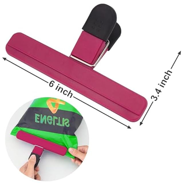 6 Pack Chip Bag Clips, Large Bag Clips for Food Storage, Snack Clips Bag Clips for Chips and Other Food Bags, Plastic Heavy Duty Sealing Clips for Home, Office and More(6 x 3.5 Inch)