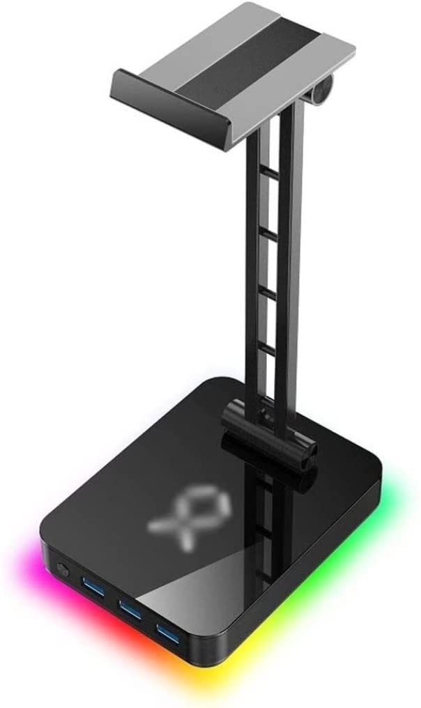 Soporte for Auriculares multifunción de aleación Aluminio, Interfaz USB controlable con luz Color RGB(Black)