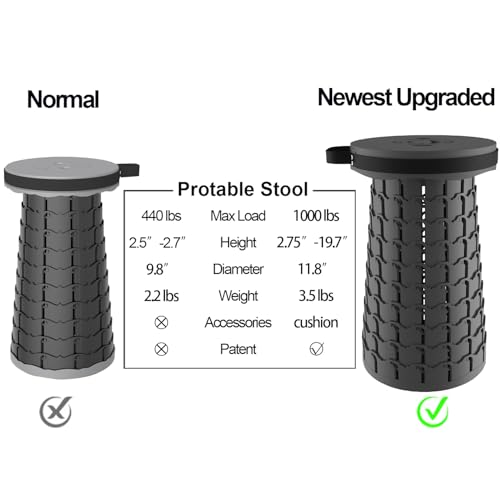 Image of ALEVMOOM Upgraded 19.7 inch Collapsible Stool Portable,1000lbs Max Weight Foldable Stool for Adults Heavy Duty, Retractable Folding Telescoping Seat with Cushion for Outdoor Fishing Hiking BBQ