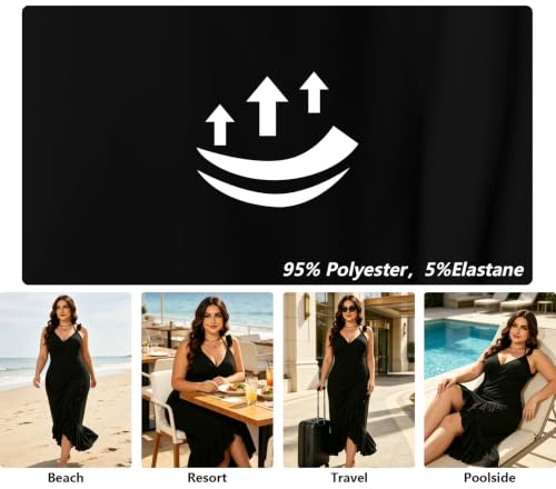 ZIRHYSTA Plus Size Beach Cover Up for Women Swimsuit Sarong Wrap,Black,1XL — view 5