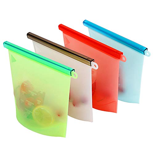 Reusable Silicone Food Preservation Bags, Silicone Food Bag Airtight Seal Cooking Bag Food Grade Storage Bag Vegetable Meat Milk for Freeze Steam Heat Microwave Dishwasher Safe Sous Vide (4pcs)