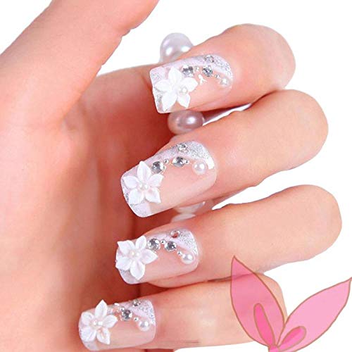 CSCH Faux ongles 24Pcs Long Rhinestone False Nail Tips Sticker Bride French Ballerina Press On Fingers Fake Nail Manicure Flash Chip With Glue