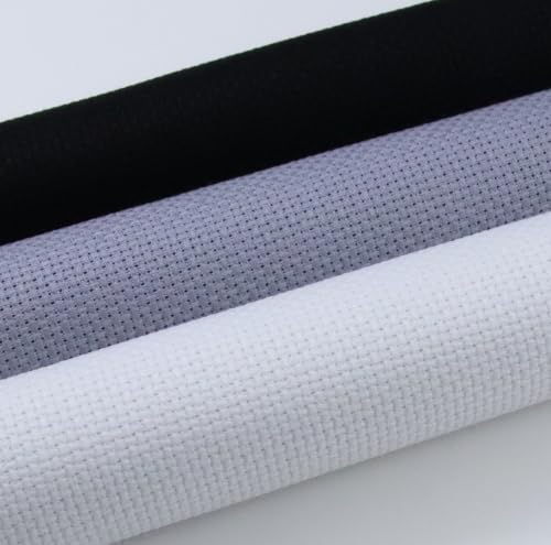 Image of KCS 3 pc of 15 inch x 18 inch(38cmx45cm) 14 Count Cross Stitch Cotton Aida Cloth Needlework Rolled Fabric Box,14CT,White+Light Steel Grey+ Black