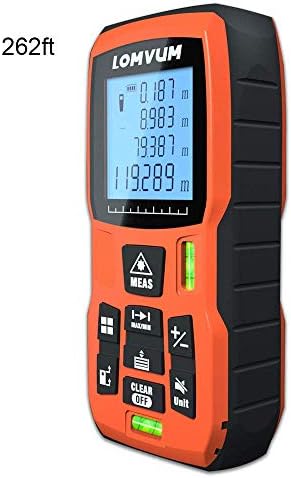 Lomvum Laser Distance Measure with Mute Function Large LCD Backlight Display Measure Distance,Area and Volume,Pythagorean Mode Battery Included