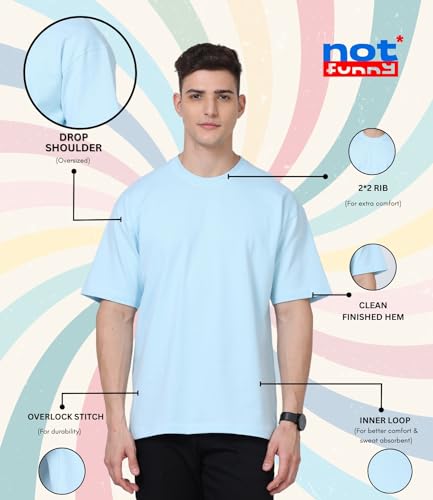 Image of Not Funny 280 GSM Pure Organic Cotton Oversized t Shirts for Men | Drop Shoulder Tshirt for Men & Boys (Available in Black, Blue, Beige,Orange & White)